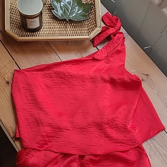 Vibrant Red One Shoulder Full Length Jumpsuit - Picture 3 of 11